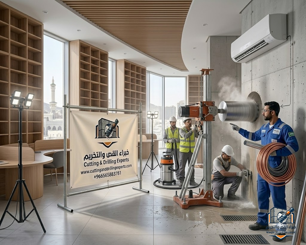 فتح كور مكيفات مكة المكرمة لتمديدات المكيفات السبلت والمركزي باستخدام أحدث أجهزة الكور درل بدون تكسير وبأعلى دقة
